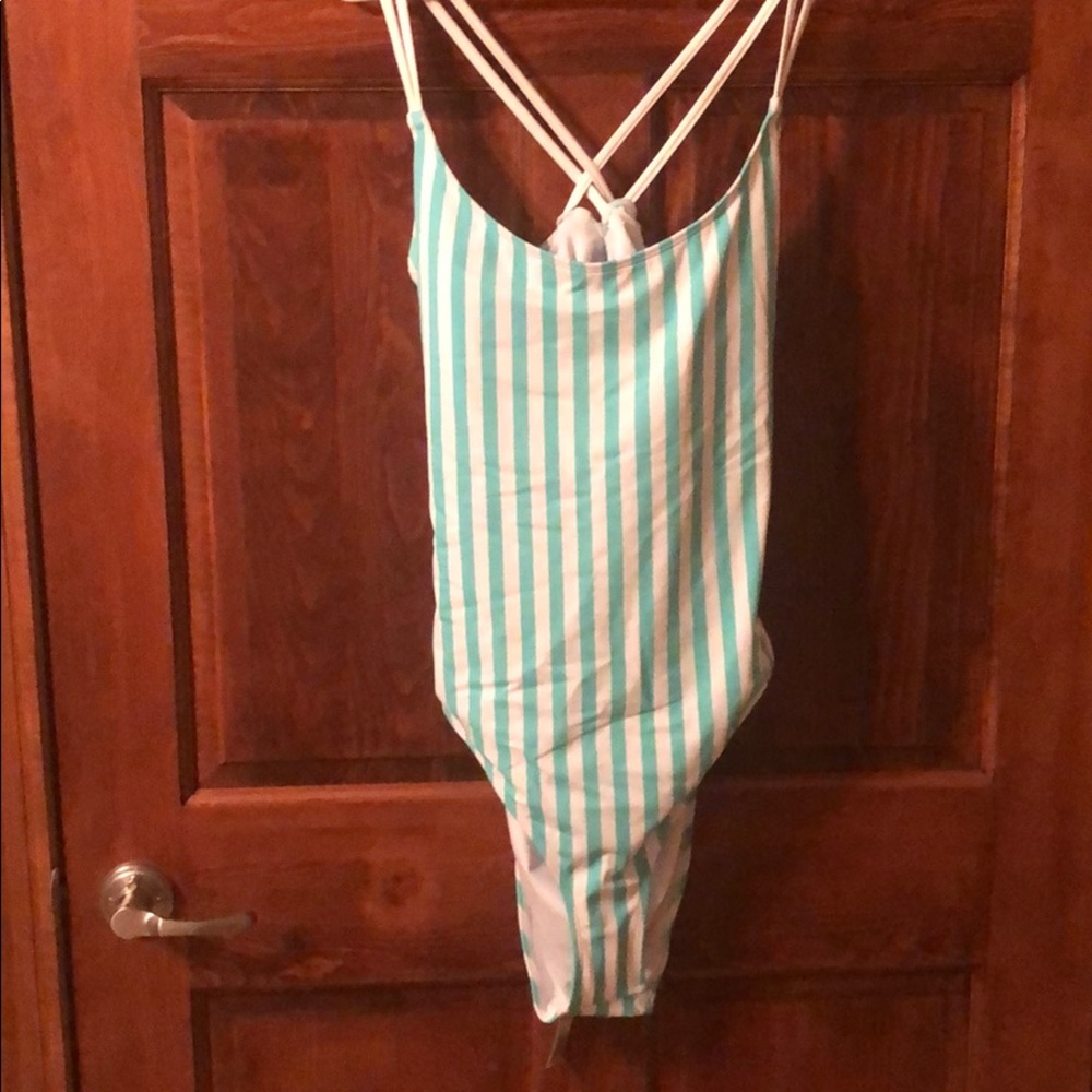 NWT! Teal and white striped one piece swimsuit